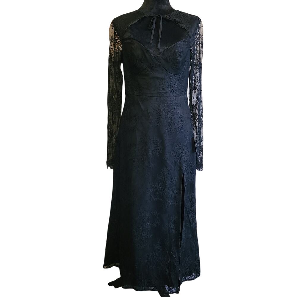 NEW Lulus Desirably Dramatic Black Lace Dress Womens L MIDI Whimsigoth Witchy - Picture 3 of 15